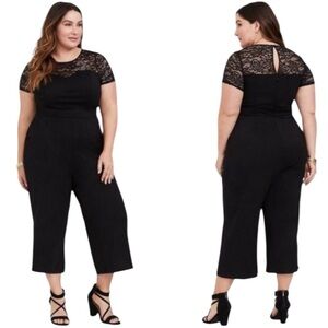 TORRID Plus Size Formal Black Lace‎ Jumpsuit Women's Short Sleeve Wideleg